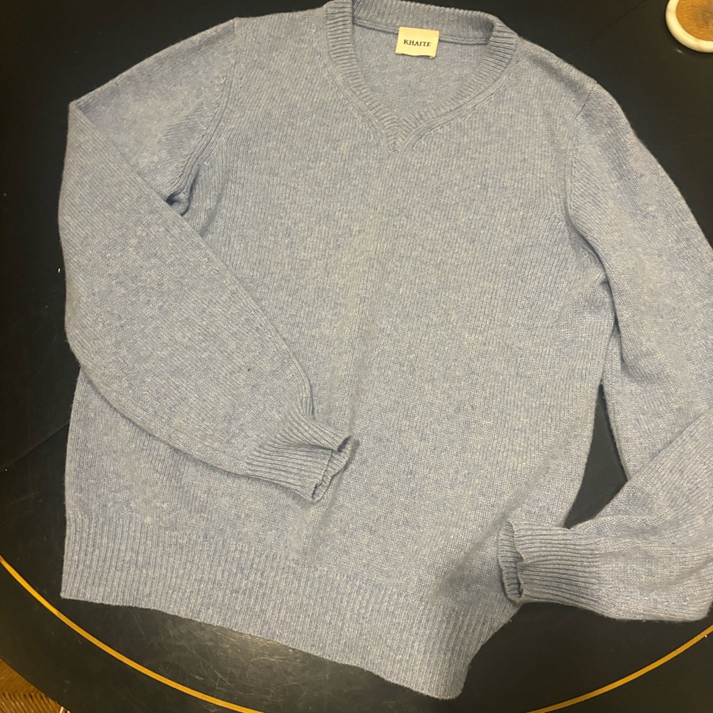 KHAITE Light Blue V-Neck Sweater - Picture 9 of 10